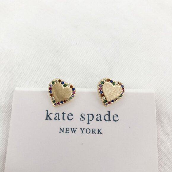 Take Heart Gold Multi Color Stud Earrings NEW - Picture 1 of 5